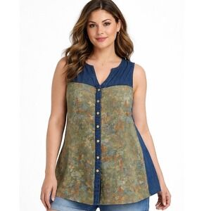 NWT Carols Denims Vintage 90s Tapestry Denim Vest Blue 2XL grandmacore cottage